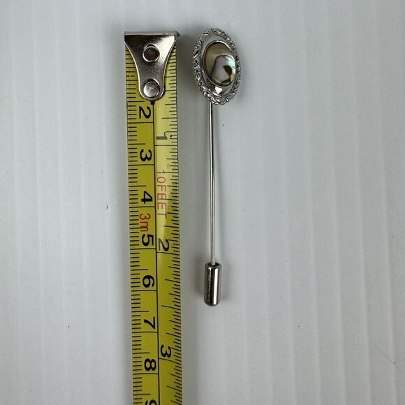 Vintage Abalone Shell Design Stickpin Silver Tone Setting - Picture 6 of 6